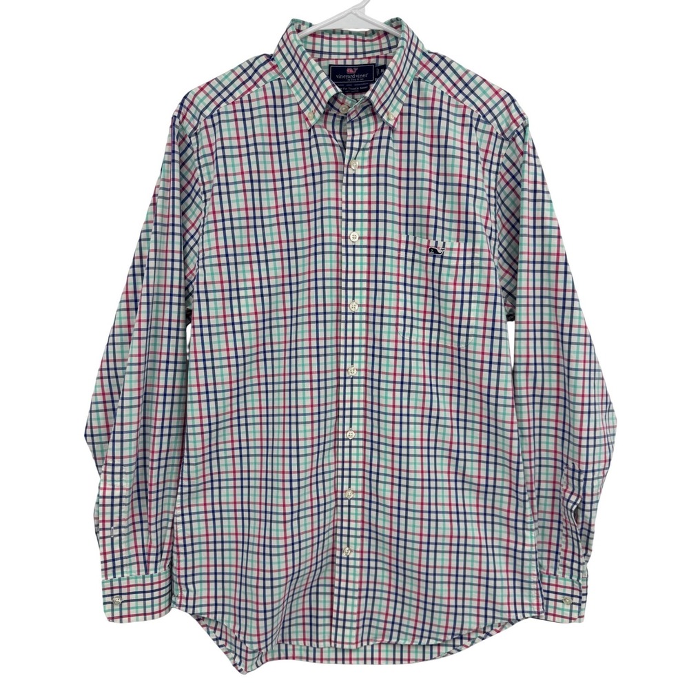 Vineyard Vines Mens Slim Fit Tucker Shirt M Plaid Button Down Pink Blue Green